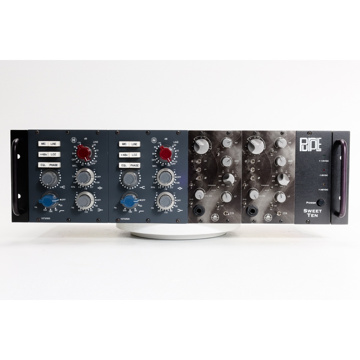 Purple Sweet 10 Loaded 500 series rack-1 Purple Sweet 10 Loaded 2 x Heritage 1073 2 x AwTAC Channel Amplifier (Used)